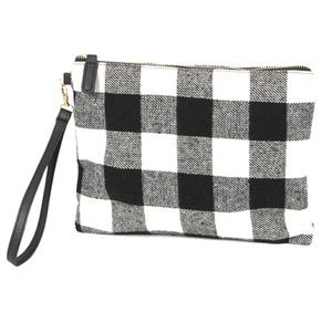 Black and White Buffalo Plaid Wristlet